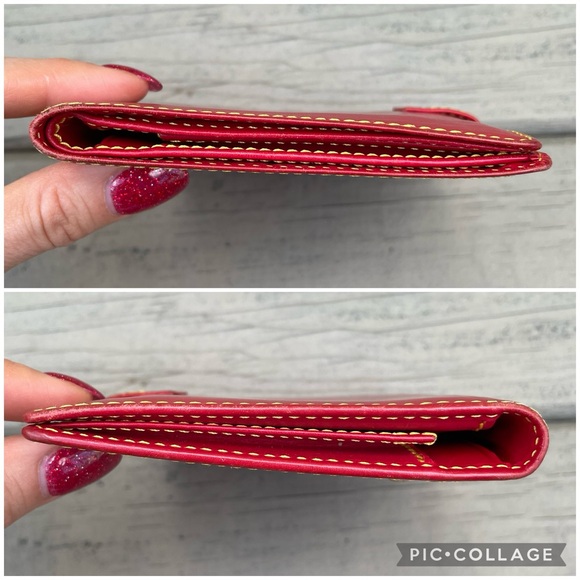 Ines De La Fressange Paris red leather wallet with yellow leaf stitched - Picture 5 of 16